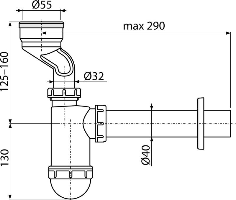 Alcadrain Urinal Siphon mit der Manschette DN40