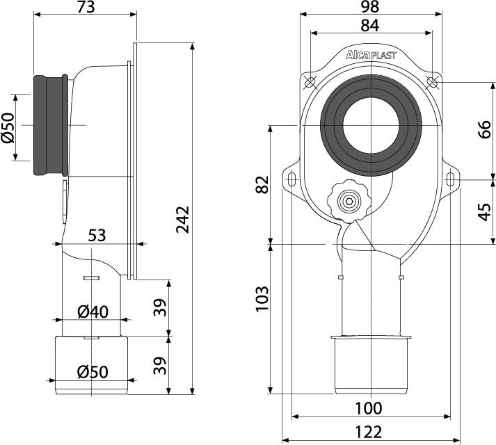 Alcadrain Urinal Siphon mit einem senkrechten Abgang DN40 und DN50