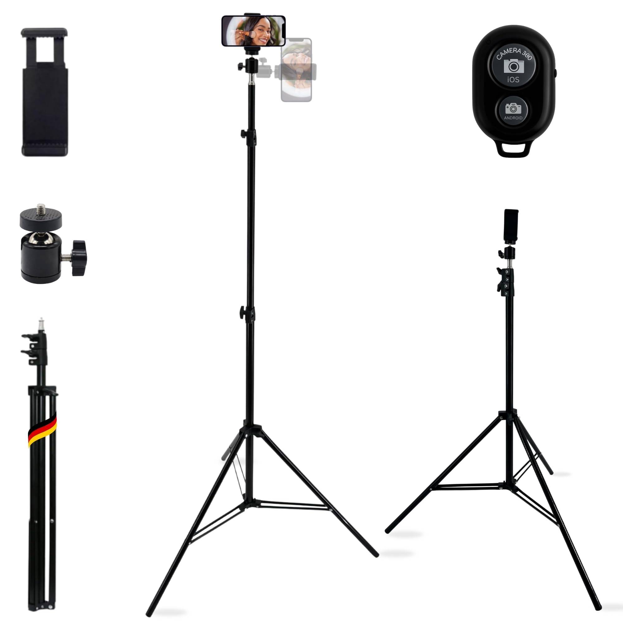 Handystativ groß mit Fernbedienung Bluetooth Auslöser 210cm Smartphone Stativ Halterung Ständer 2m