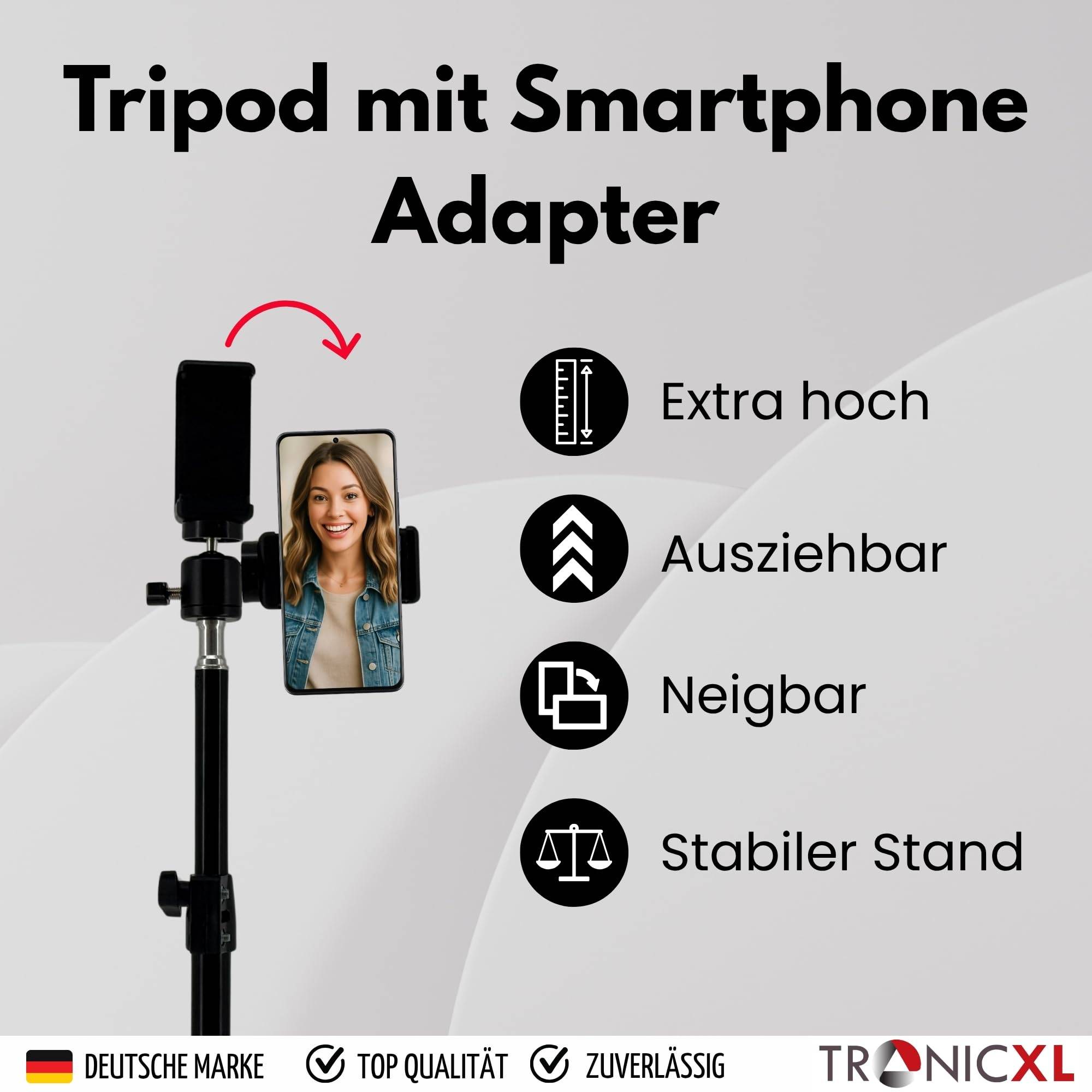 Handystativ groß mit Fernbedienung Bluetooth Auslöser 210cm Smartphone Stativ Halterung Ständer 2m