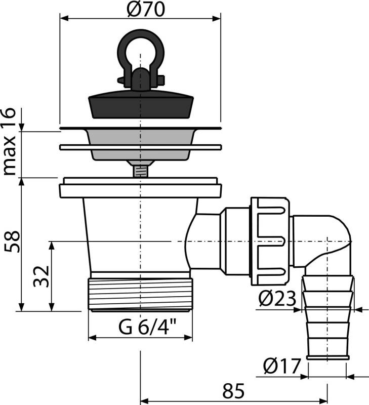 Alcadrain Ablaufventil für Spülbecken 6/4" mit Edelstahlgitter DN70 Geräteanschluss