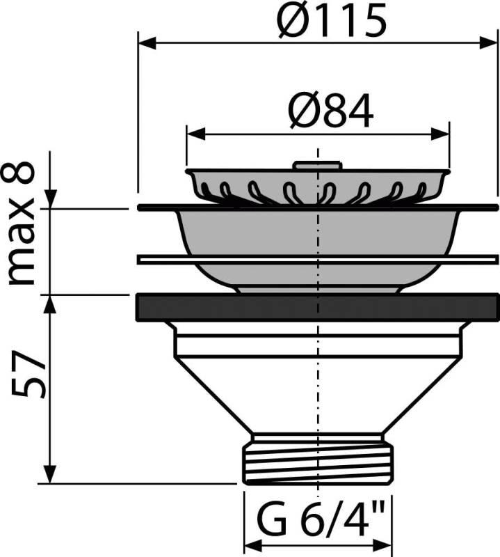 Alcadrain Ablaufventil für Spülbecken 6/4" mit einem Edelstahlgitter DN115