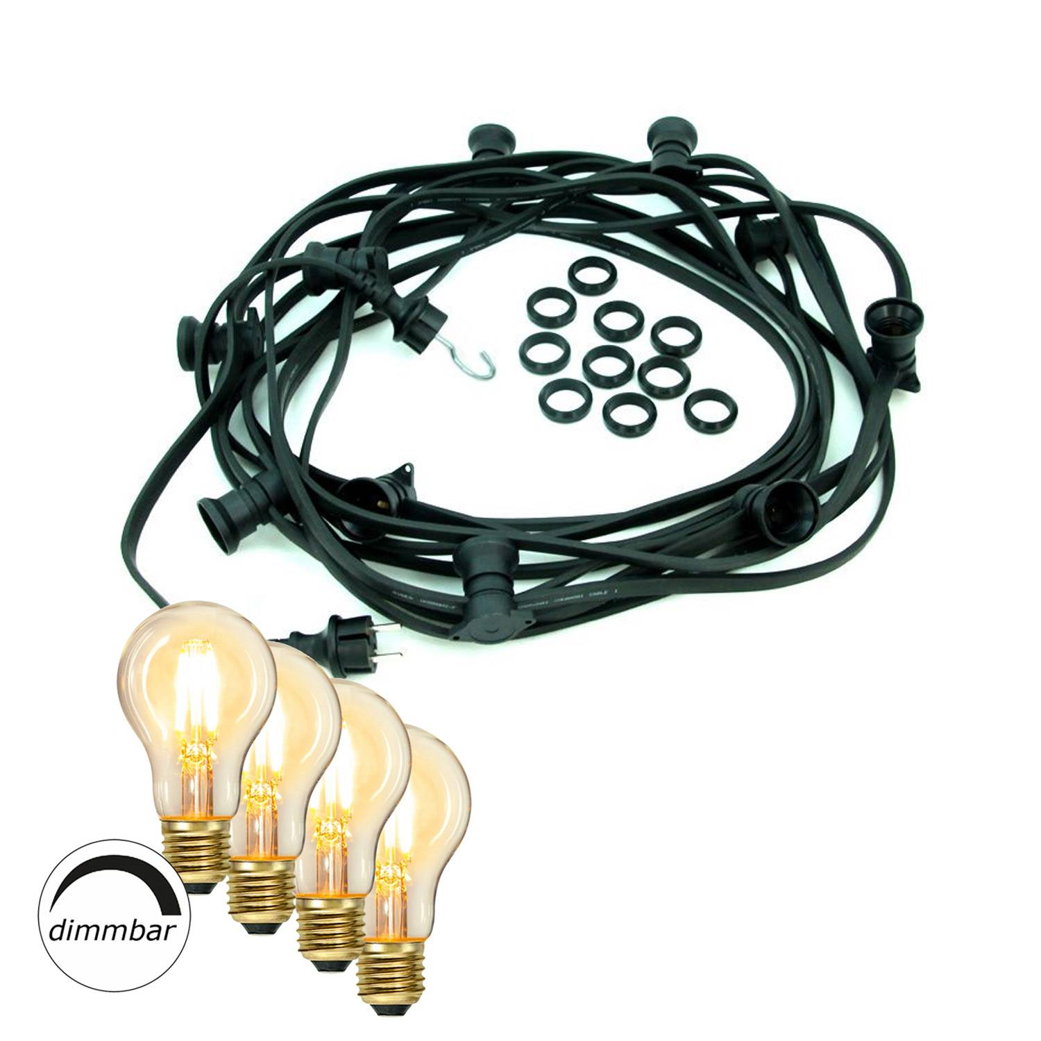 Illu- Partylichterkette 20m schwarz Außen Biergarten 20x dimmbare LED Glühbirne