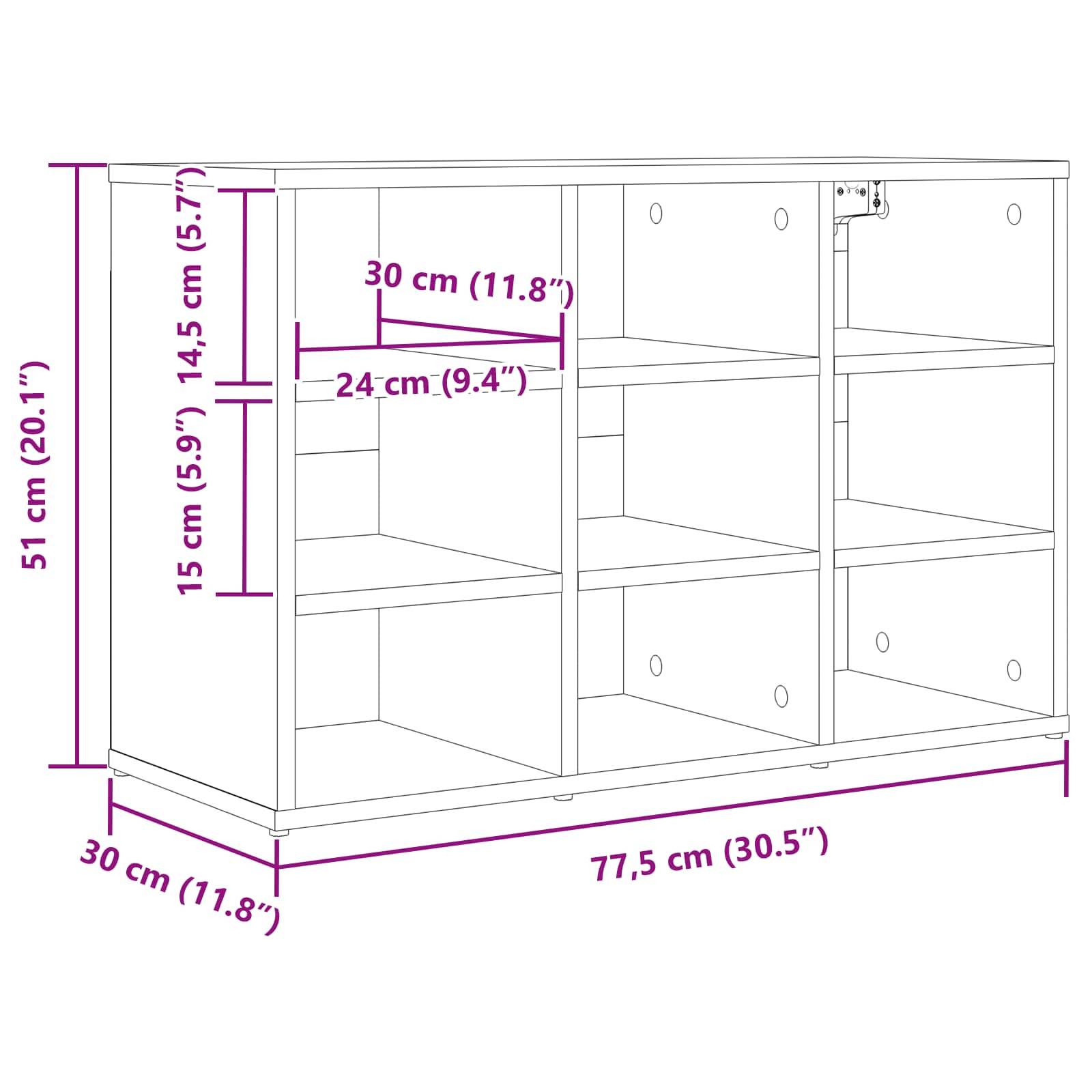 vidaXL Schuhschrank mit Regal Weiß 77,5 x 30 x 51 cm Holzwerkstoff