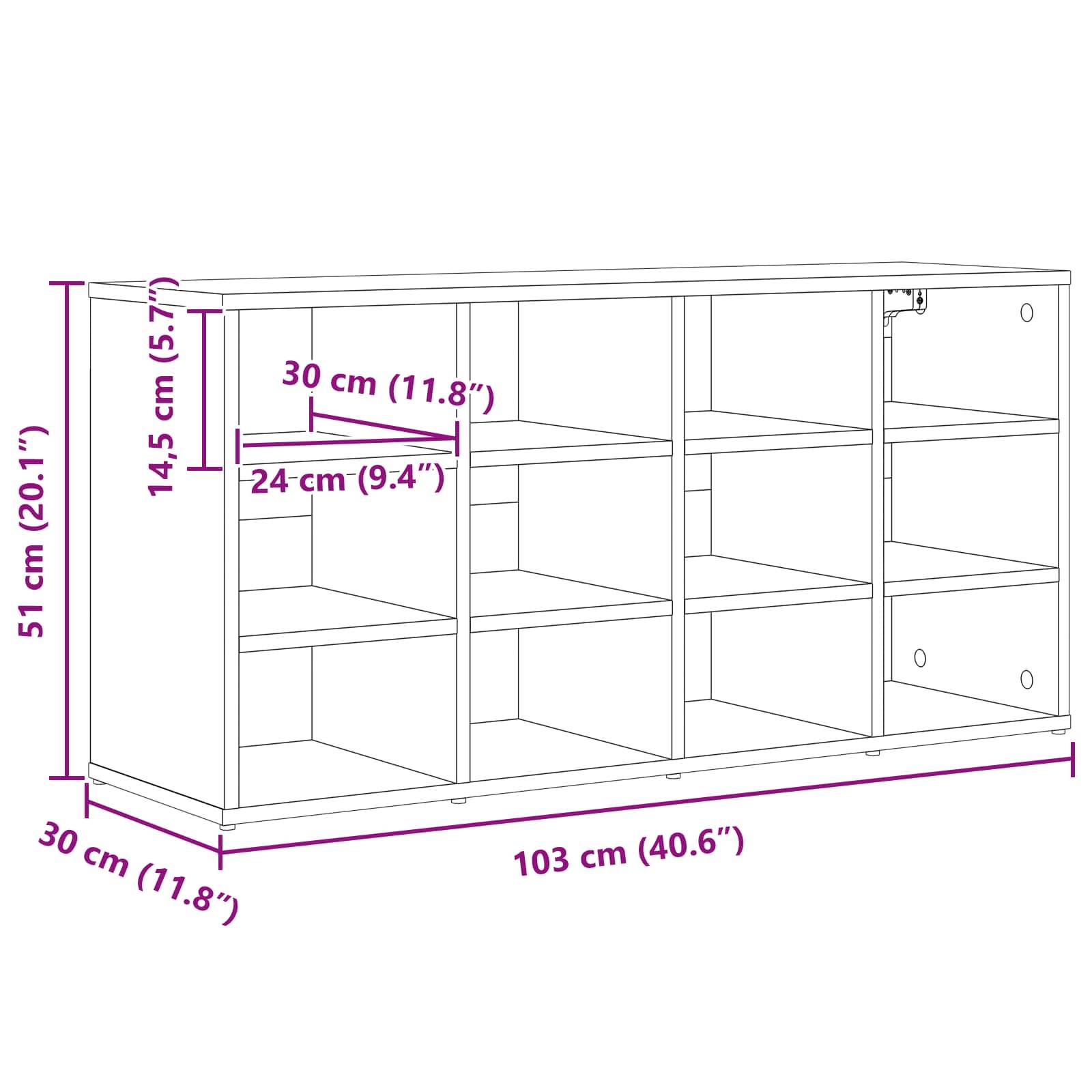 vidaXL Schuhschrank Sonoma-Eiche 103 x 30 x 51 cm Holzwerkstoff