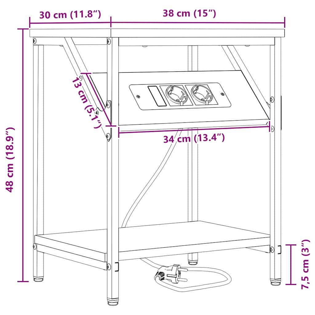 vidaXL Nachttisch 2 pcs Graues Sonoma 38 x 30 x 48 cm Holzwerkstoff