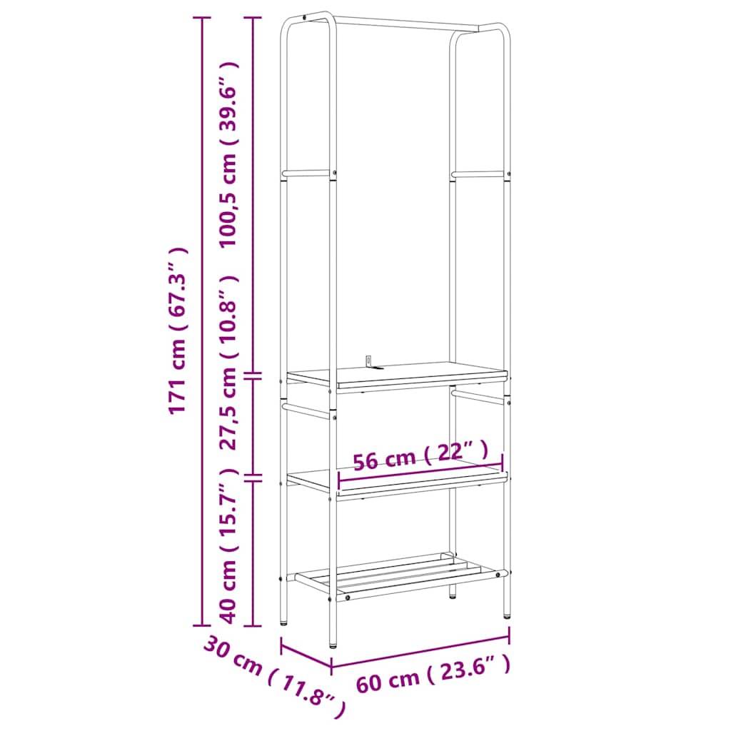 vidaXL Kleiderständer mit Regal Altholz 60 x 30 x 171 cm Holzwerkstoff