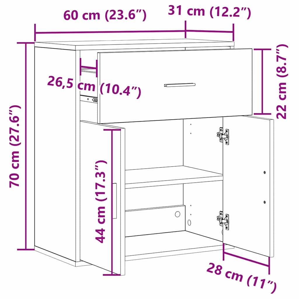 vidaXL Sideboard mit Schubladen Altholz 60 x 31 x 70 cm Holzwerkstoff