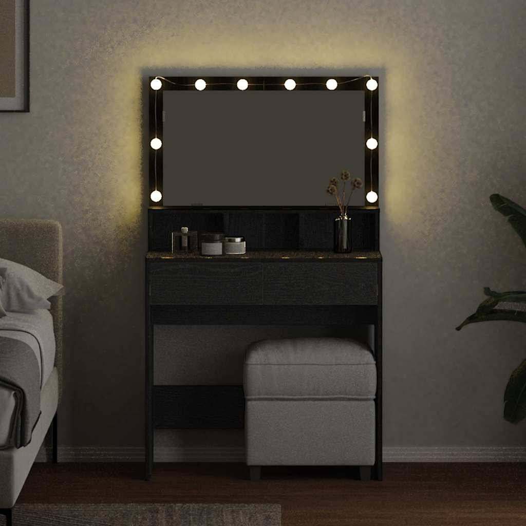 vidaXL Schminktisch mit Regal Schwarz Eichen-Optik 80 x 41 x 134,5 cm