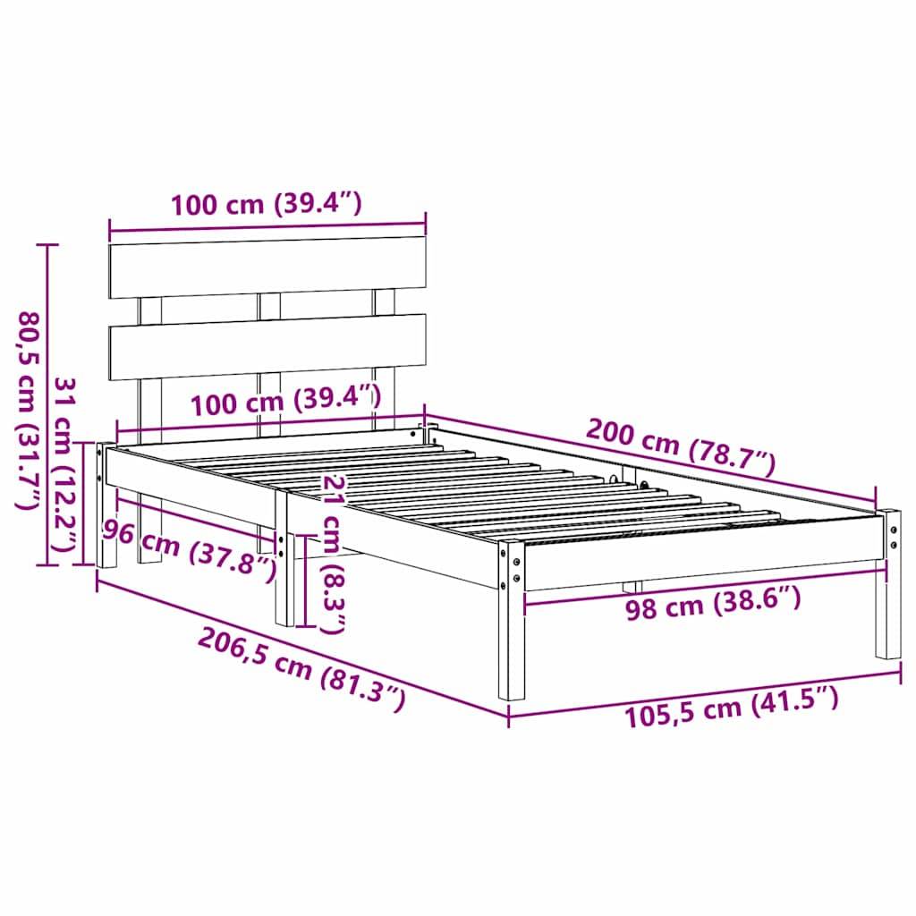 vidaXL Bettgestell mit Kopfteil Braun 100 x 200 cm Massivholz Kiefer