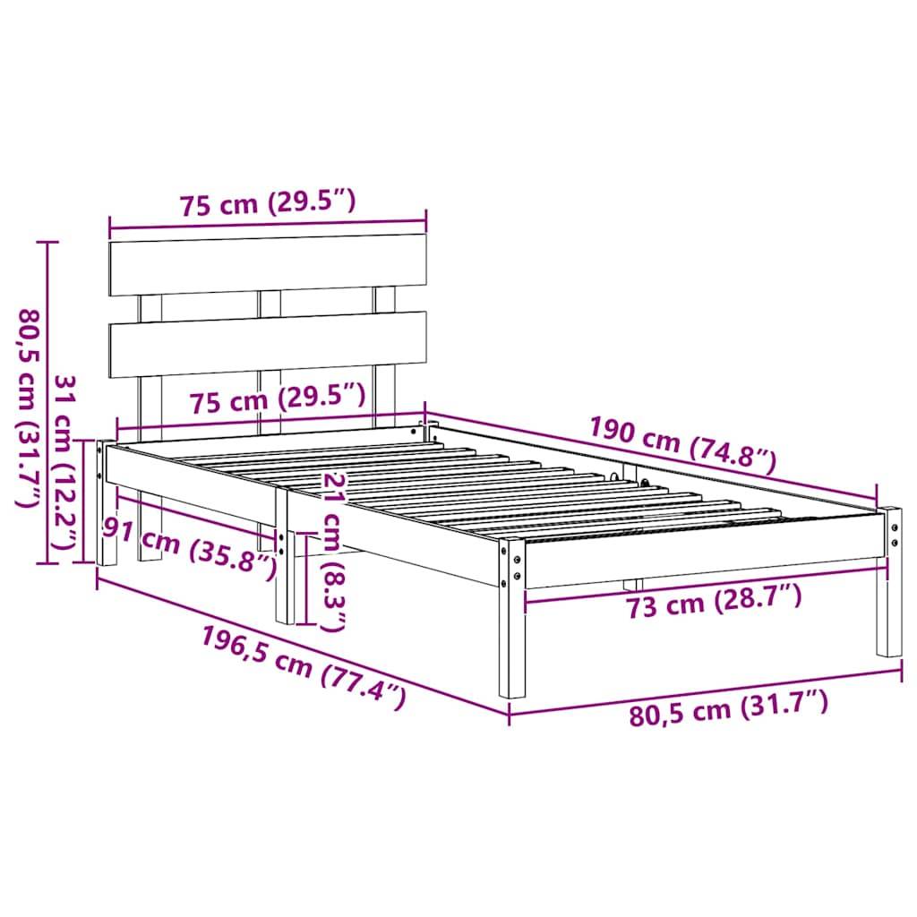 vidaXL Bettgestell mit Kopfteil Weiß 75 x 190 cm Massivholz Kiefer