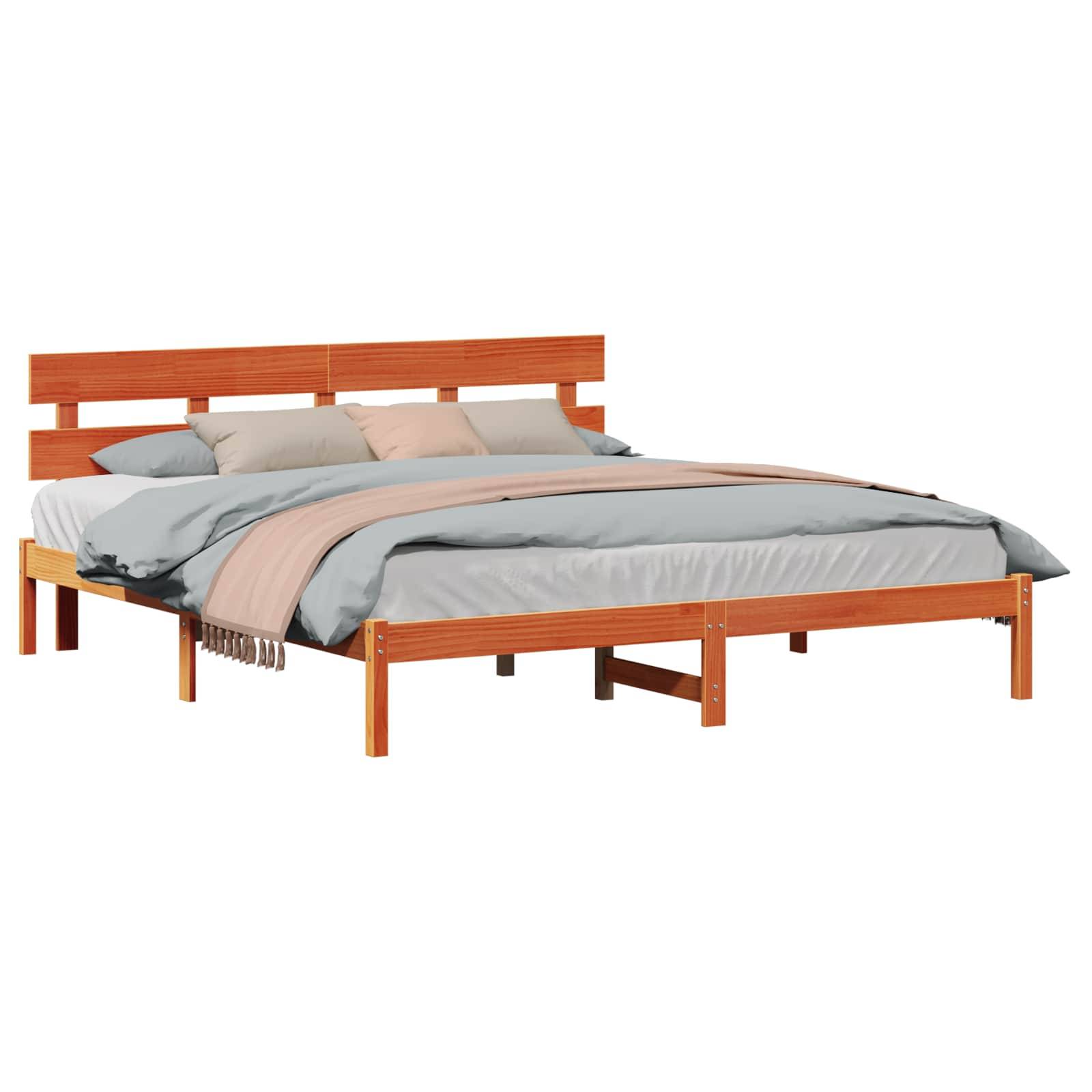 vidaXL Bettgestell mit Kopfteil Braun 200 x 200 cm Massivholz Kiefer