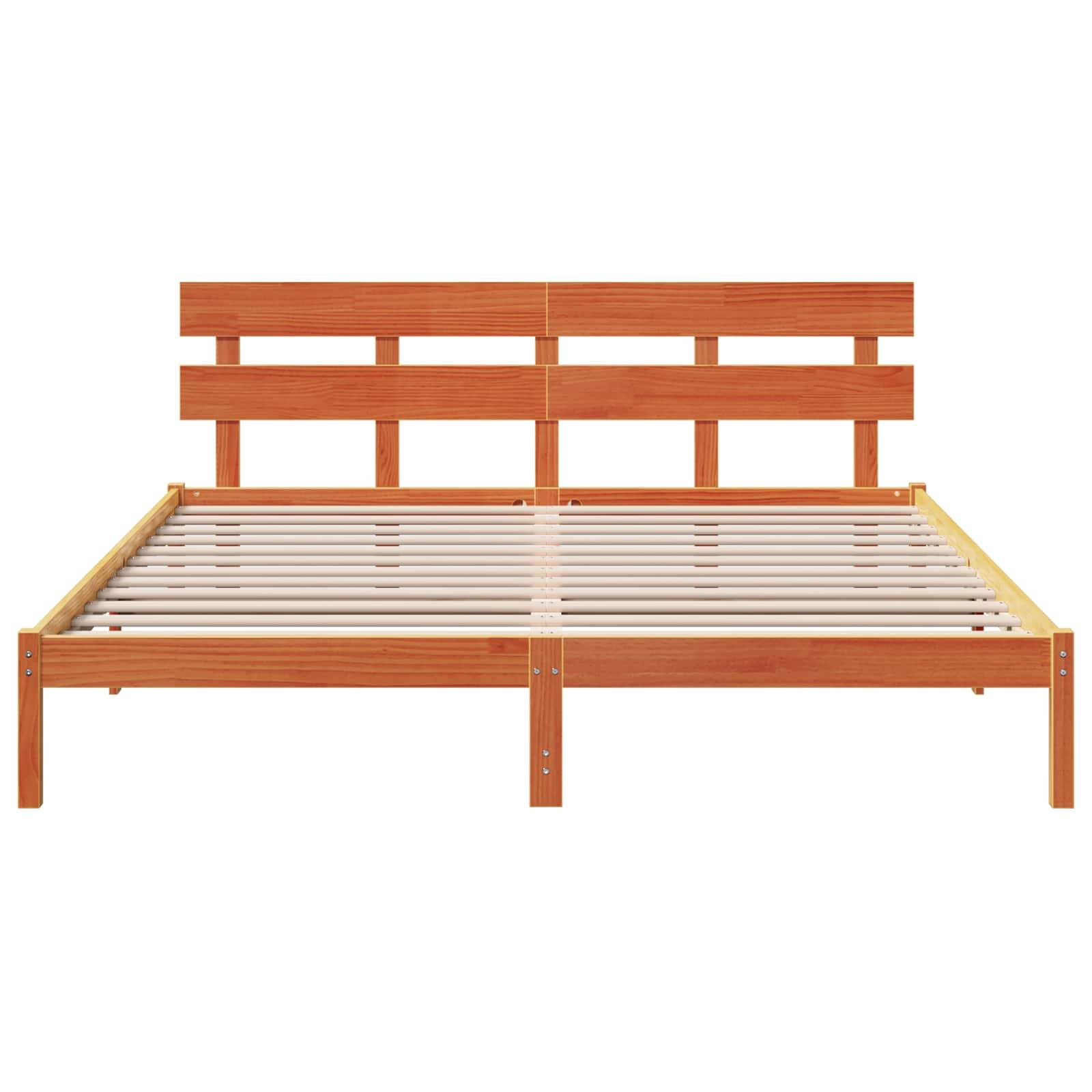 vidaXL Bettgestell mit Kopfteil Braun 200 x 200 cm Massivholz Kiefer