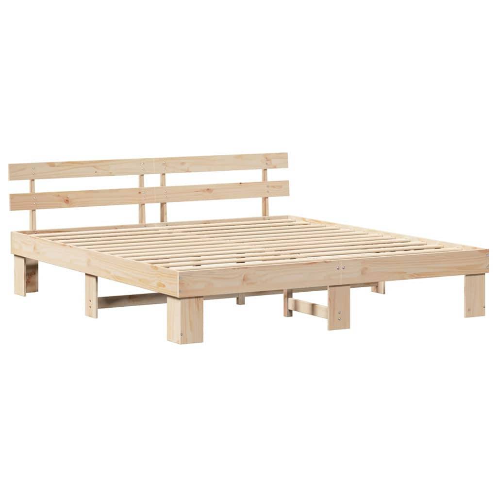 vidaXL Bettrahmen mit Kopfteil Natur 200 x 200 cm Massives Kiefernholz