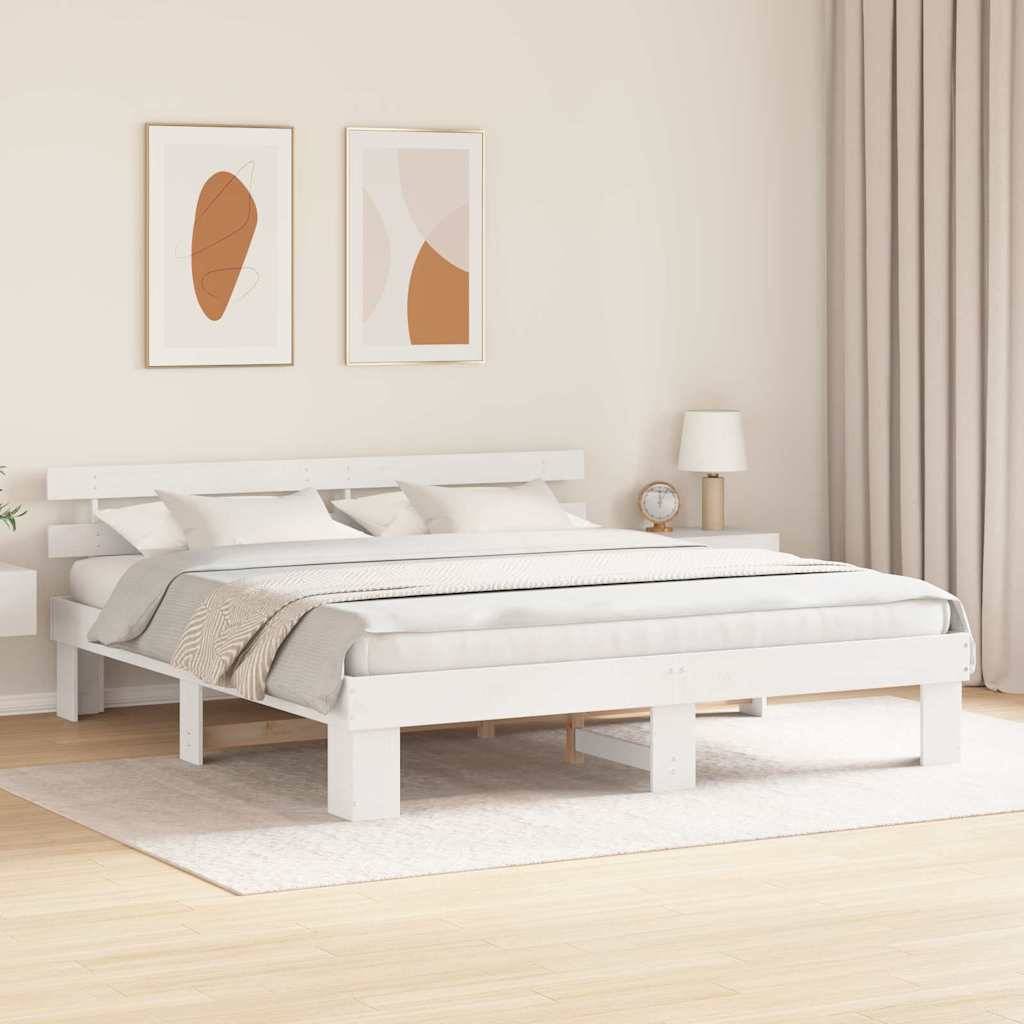 vidaXL Bettrahmen mit Kopfteil Weiß 200 x 200 cm Massives Kiefernholz