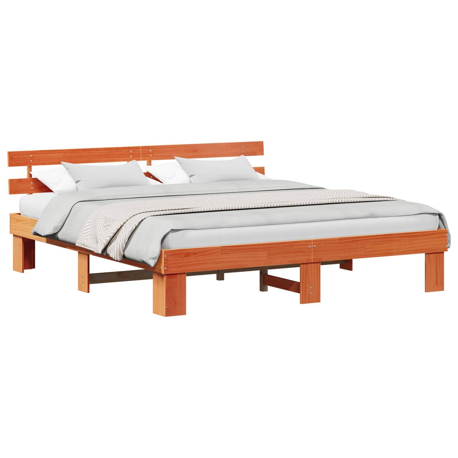 vidaXL Bettrahmen Wachsbraun 200 x 200 cm Massives Kiefernholz