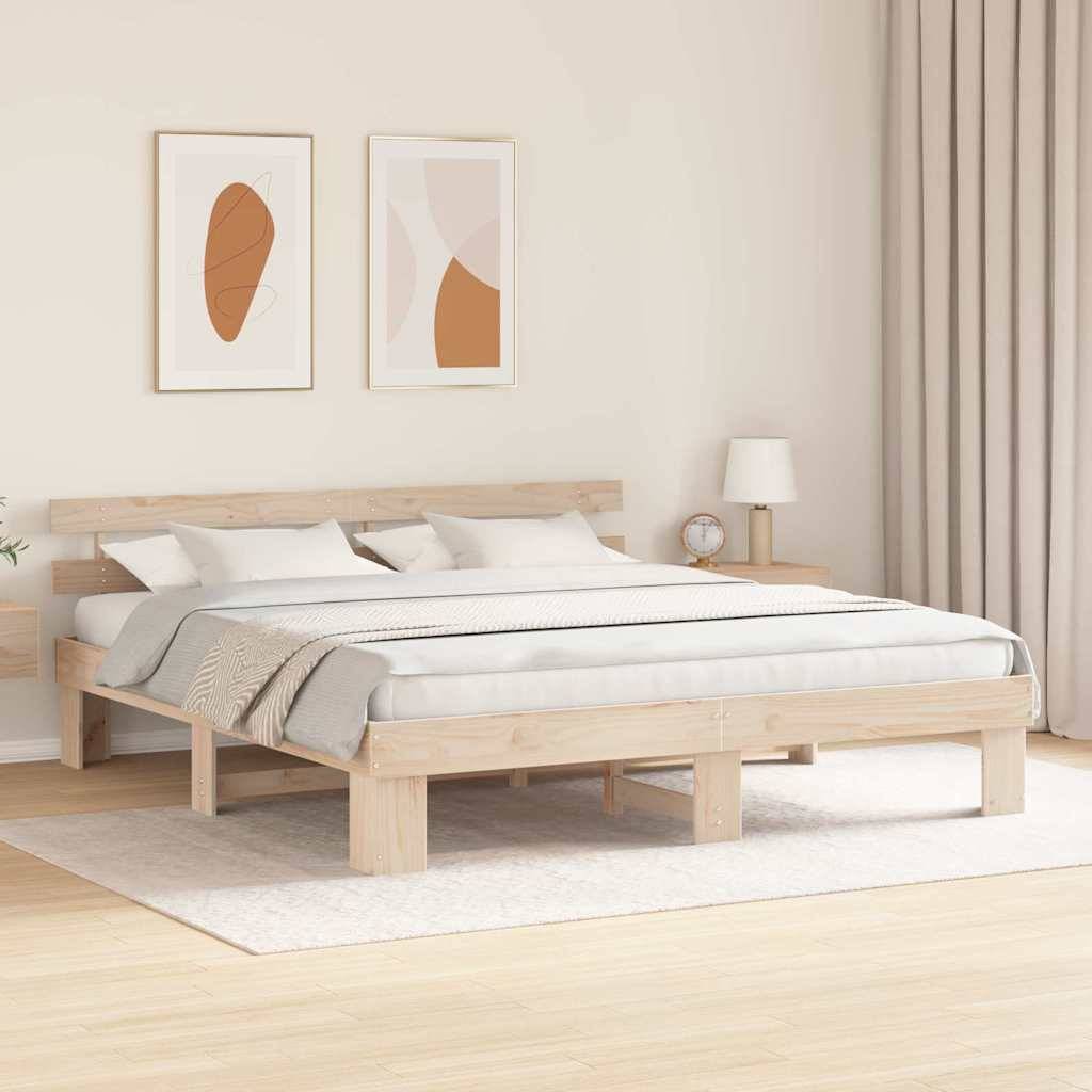 vidaXL Bettrahmen mit Kopfteil Natur 180 x 200 cm Massives Kiefernholz