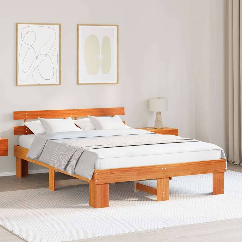 vidaXL Bettrahmen Wachsbraun 160 x 200 cm Massives Kiefernholz
