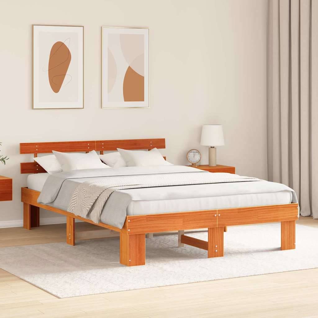 vidaXL Bettrahmen Wachsbraun 160 x 200 cm Massives Kiefernholz