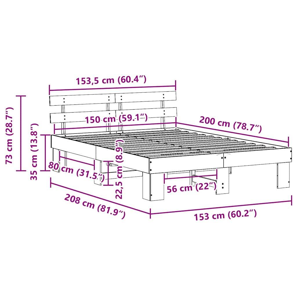 vidaXL Bettrahmen mit Kopfteil Weiß 150 x 200 cm Massives Kiefernholz