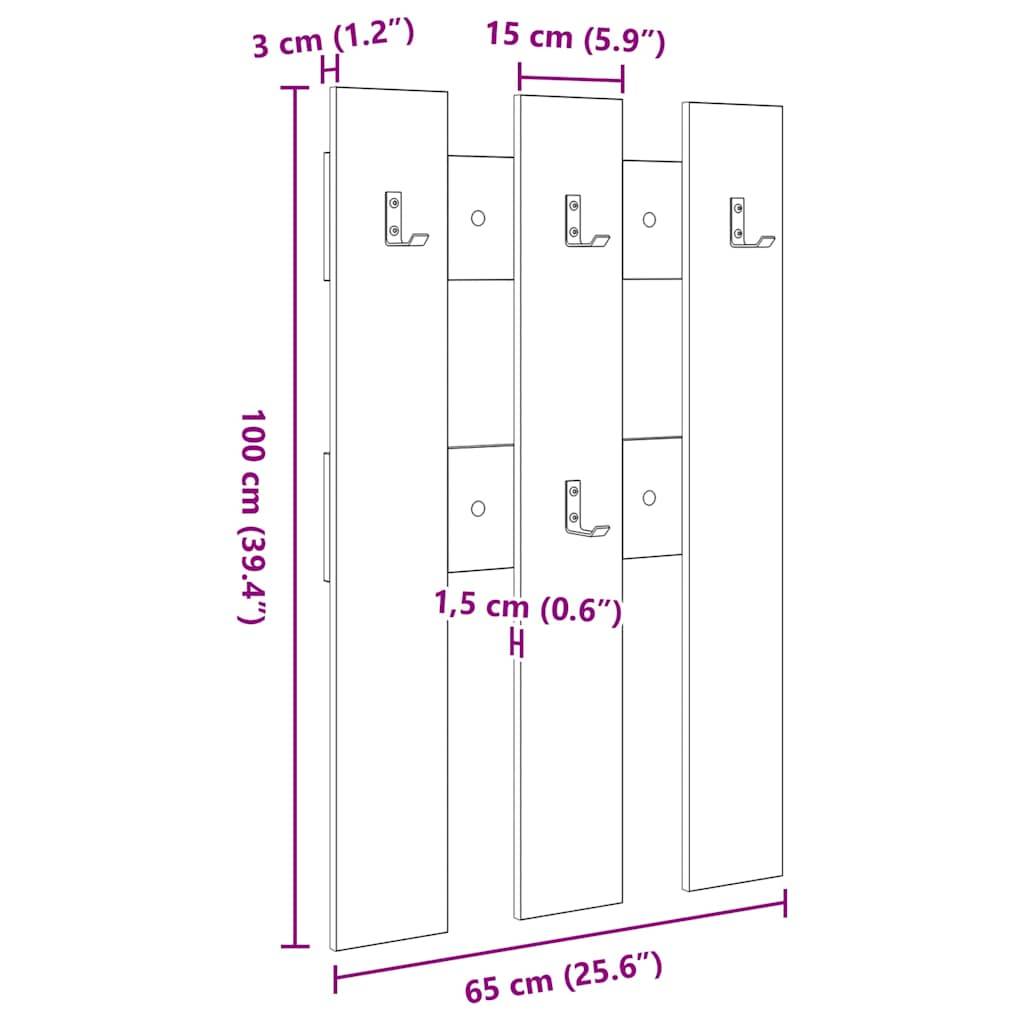 vidaXL Wandmontierter nachttisch Schwarz Eichen-Optik 65 x 3 x 100 cm