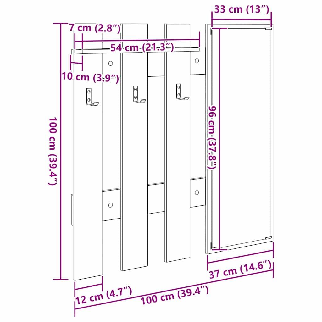 vidaXL Wandmontierter nachttisch mit Spiegel Altholz 100 x 10 x 100 cm
