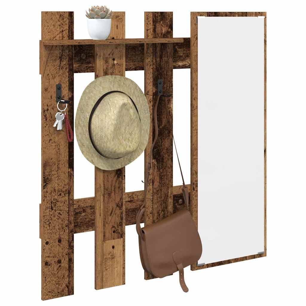 vidaXL Wandmontierter nachttisch mit Spiegel Altholz 100 x 10 x 100 cm
