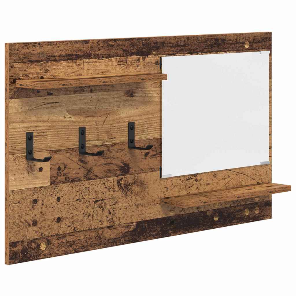 Holz-Wandorganizer mit drei Haken, einem Regal und einer Whiteboard-Fläche auf der rechten Seite, konzipiert für den Einsatz zu Hause oder im Büro.