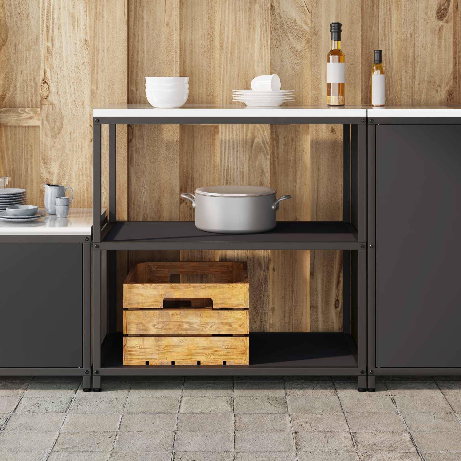 vidaXL Küchenaufbewahrung mit Regal Schwarz 90 x 50 x 92 cm Stahl