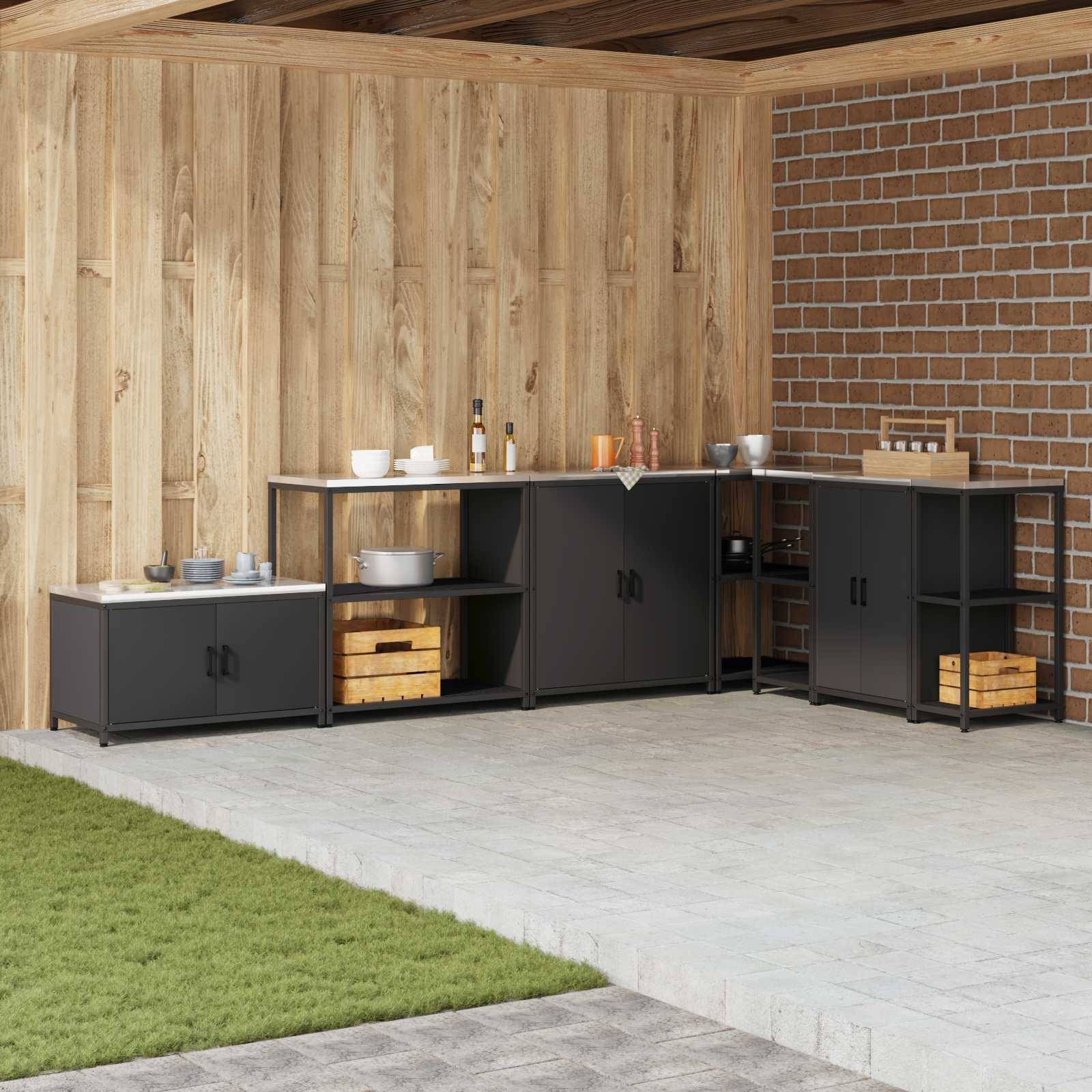 vidaXL Küchenaufbewahrung mit Regal Schwarz 90 x 50 x 92 cm Stahl