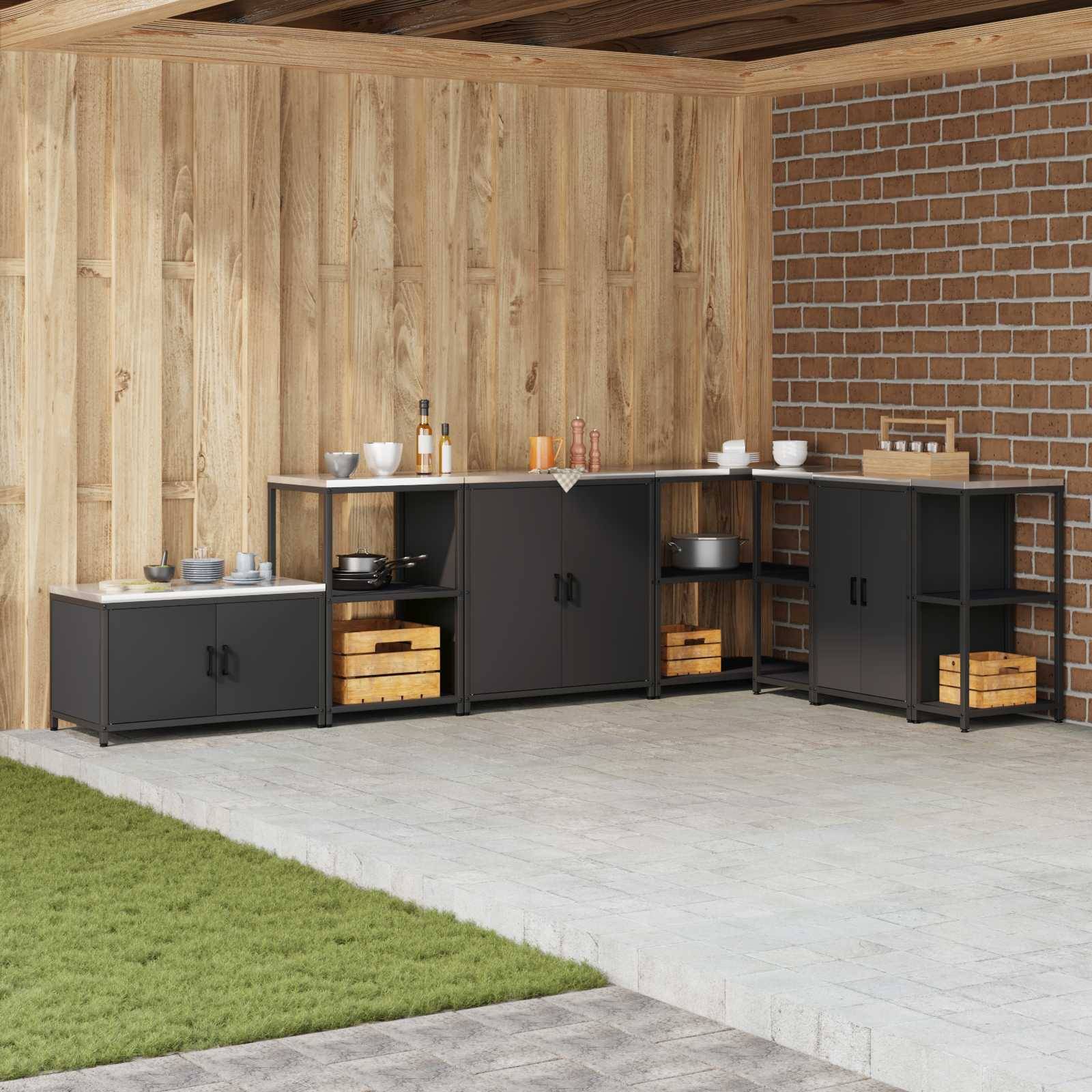 vidaXL Küchenaufbewahrung mit Regal Schwarz 60 x 50 x 92 cm Stahl