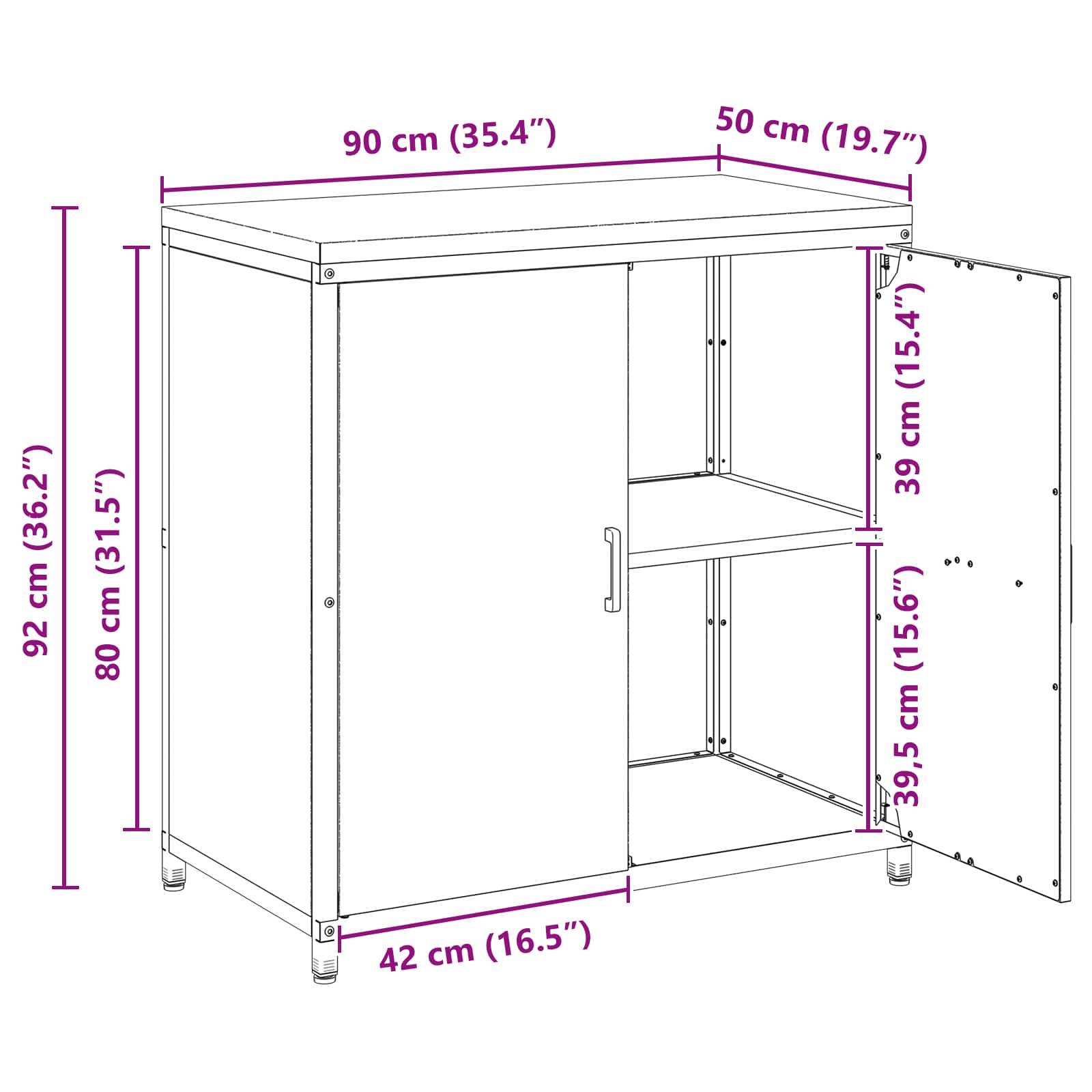 vidaXL Küchenaufbewahrung mit Regal Silber 90 x 50 x 92 cm Stahl