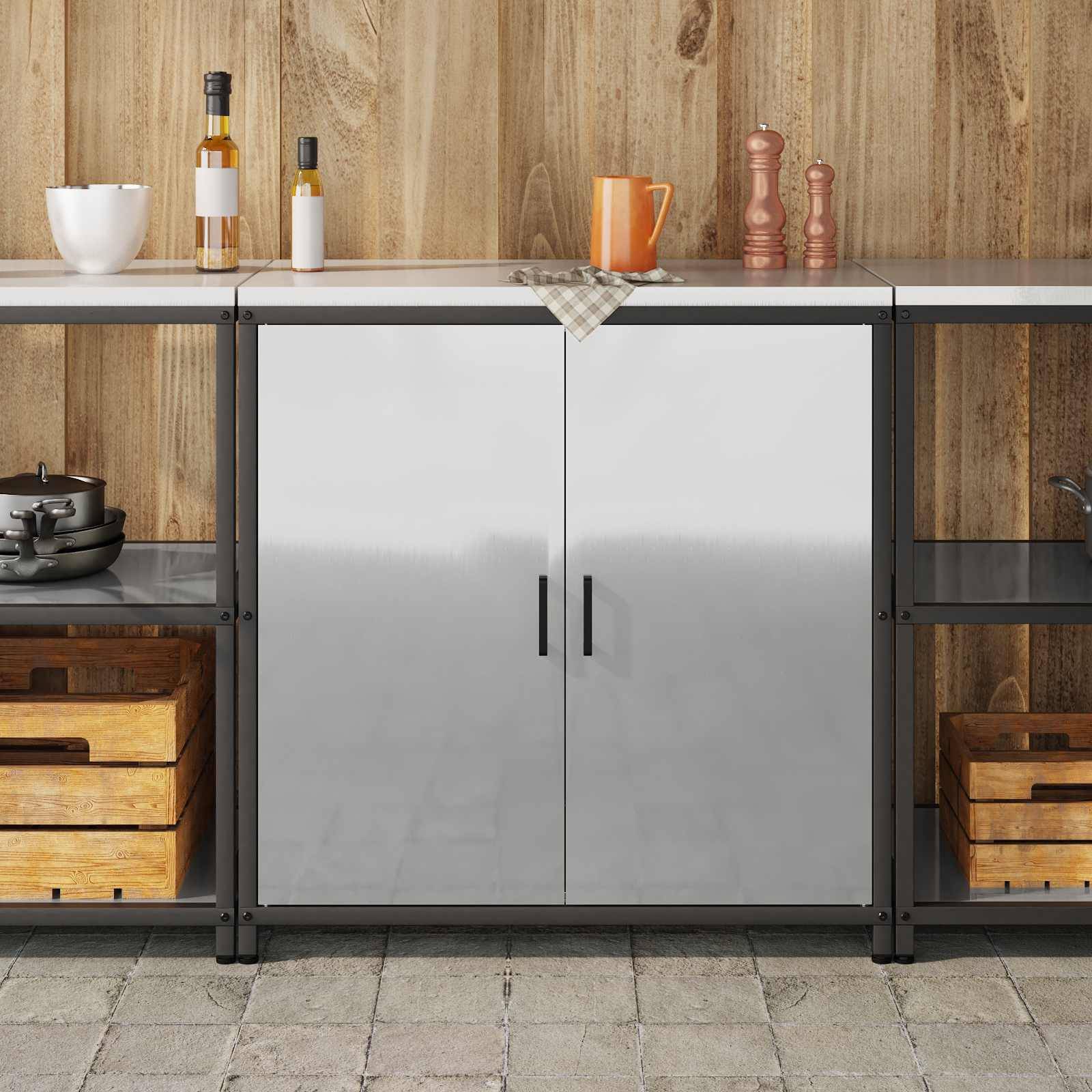 vidaXL Küchenaufbewahrung mit Regal Silber 90 x 50 x 92 cm Stahl