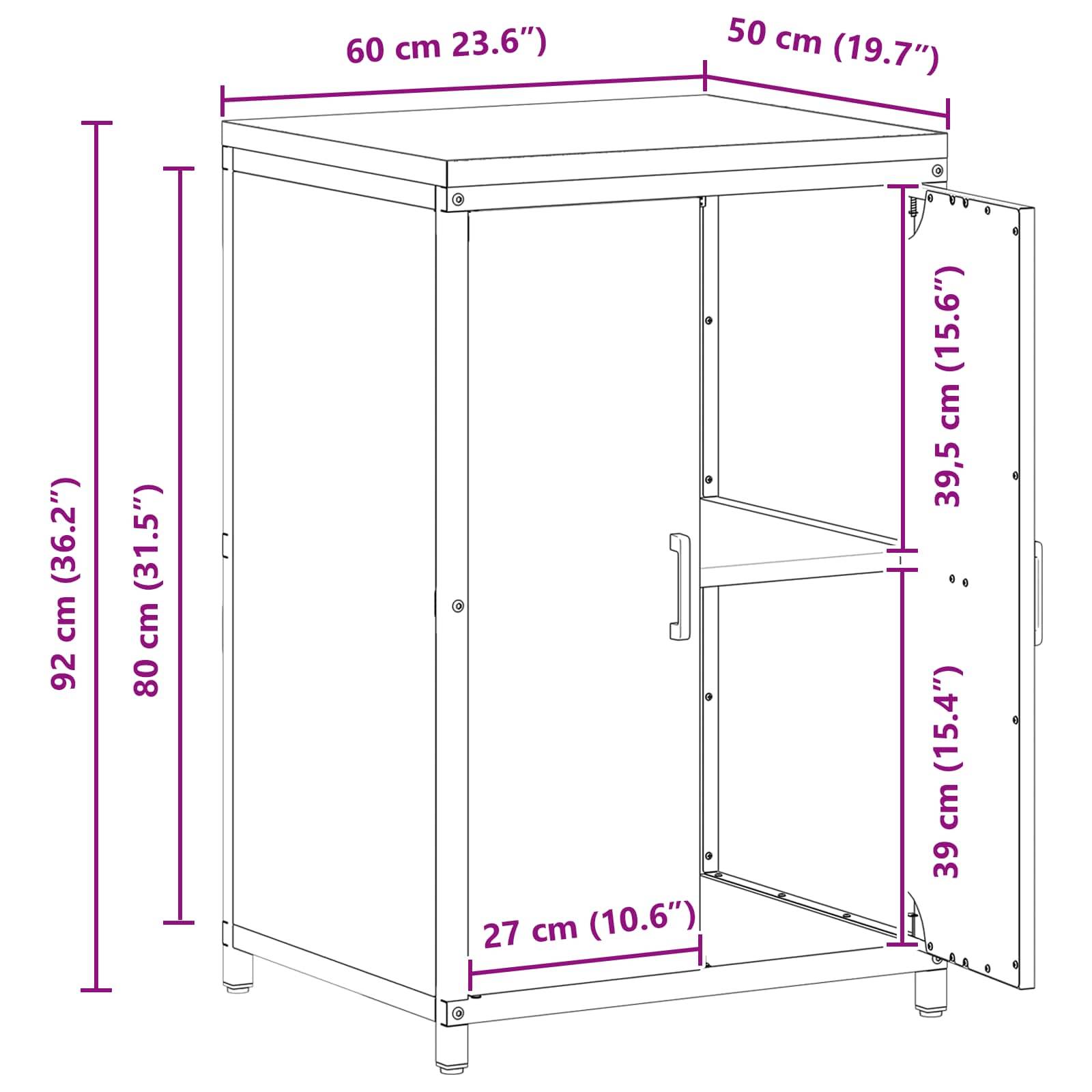 vidaXL Küchenaufbewahrung mit Regal Silber 60 x 50 x 92 cm Stahl