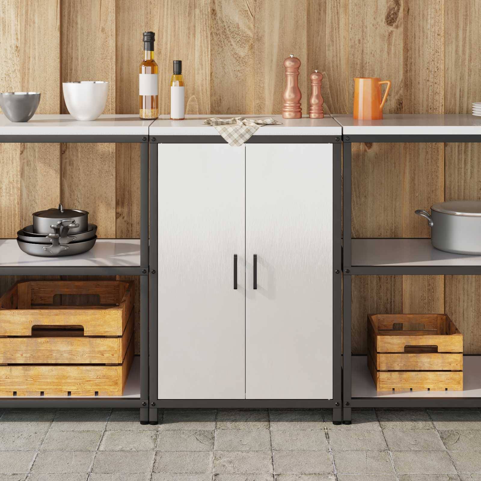 vidaXL Küchenaufbewahrung mit Regal Silber 60 x 50 x 92 cm Stahl