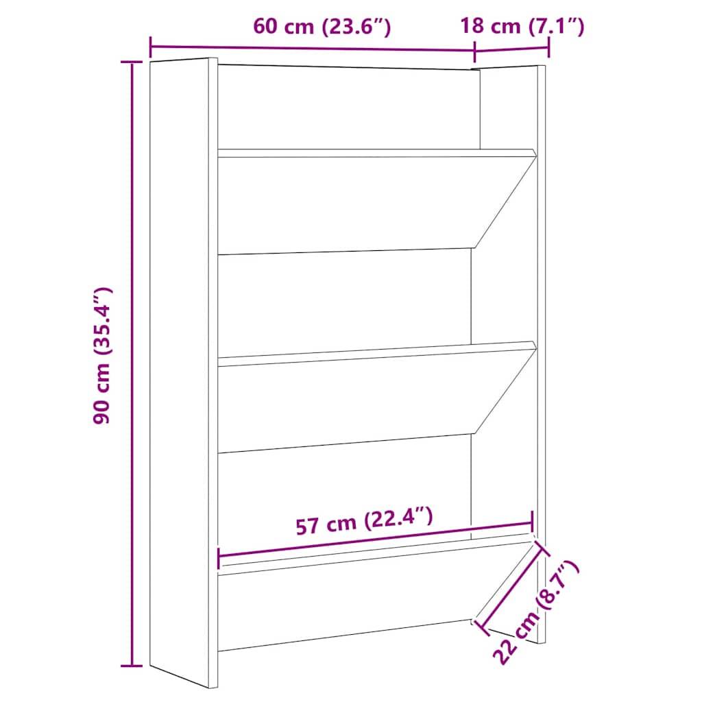 vidaXL Schuhschrank 2 pcs Artisan-Eiche 60 x 18 x 90 cm Holzwerkstoff
