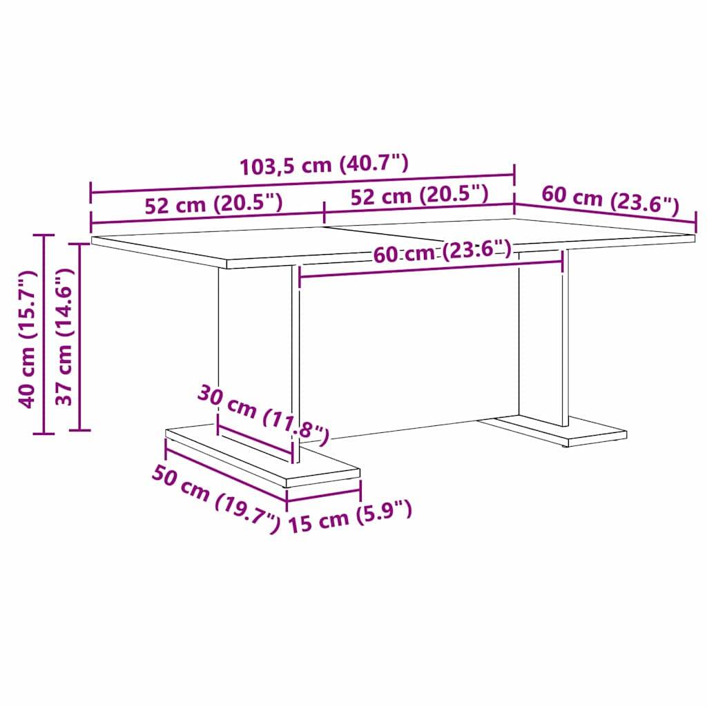 vidaXL Couchtisch Schwarz Eichen-Optik 103.5 x 60 x 40 cm