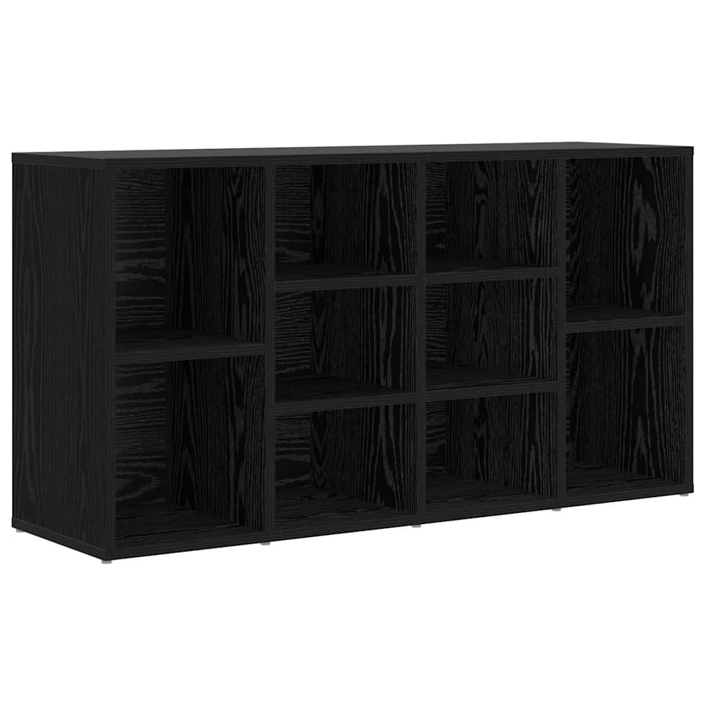 Ein schwarzes Holz-Regalregal mit Gitterdesign im 3x3-Format, geeignet für Lagerung oder Präsentation.