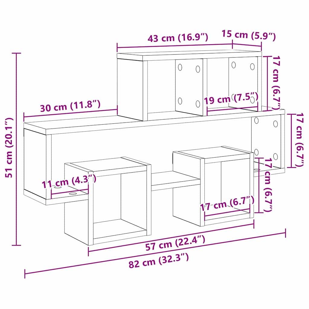 vidaXL Wandregal mit Regal Artisan-Eiche 82 x 15 x 51 cm Holzwerkstoff