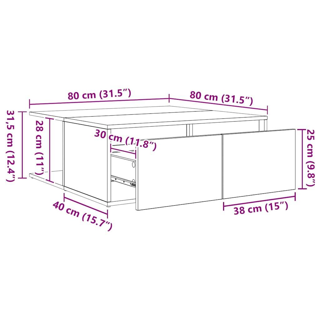 vidaXL Couchtisch mit Schubladen Altholz 80 x 80 x 31 cm Holzwerkstoff