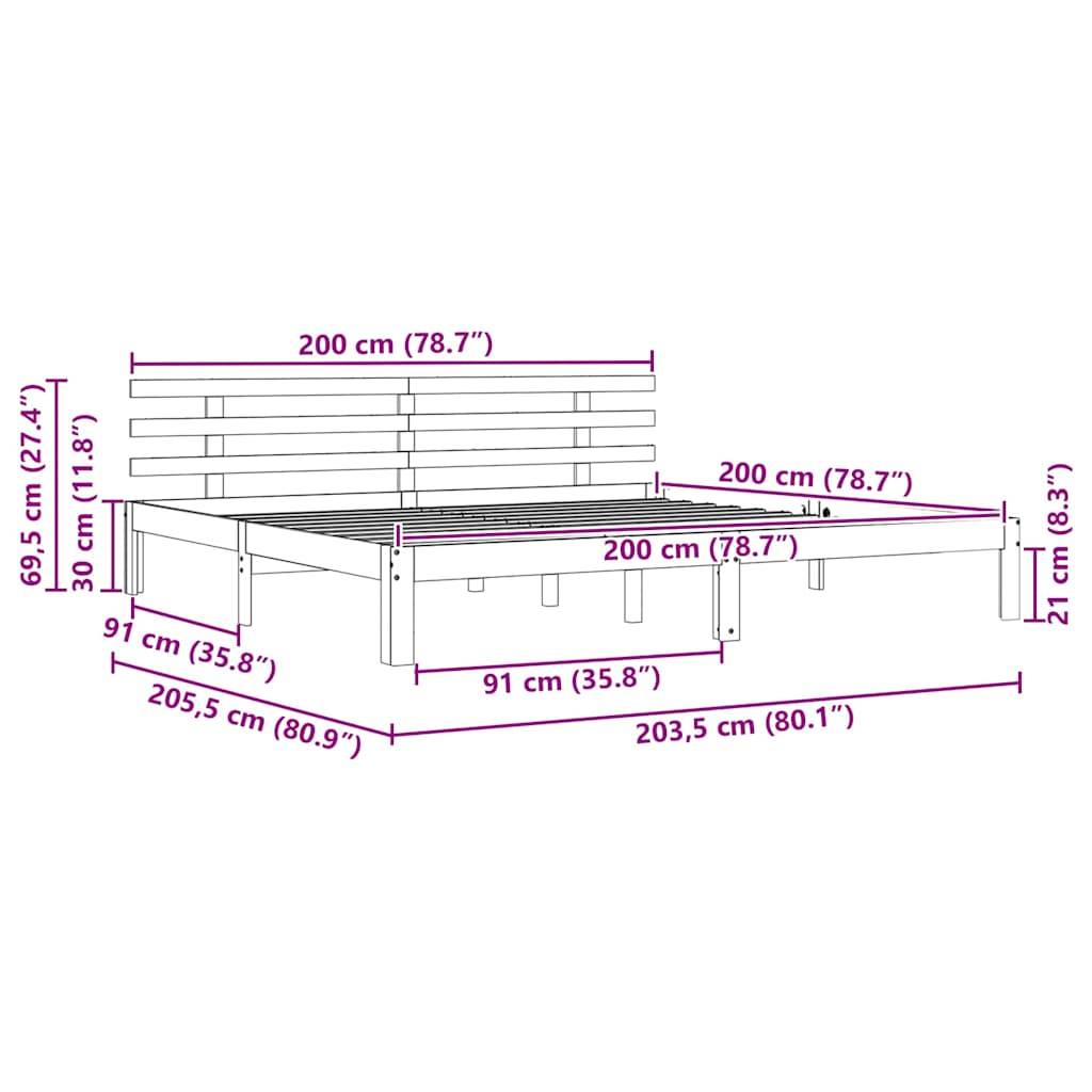 vidaXL Bettrahmen Wachsbraun 203,5 x 205,5 x 69,5 cm Massivholz Kiefer