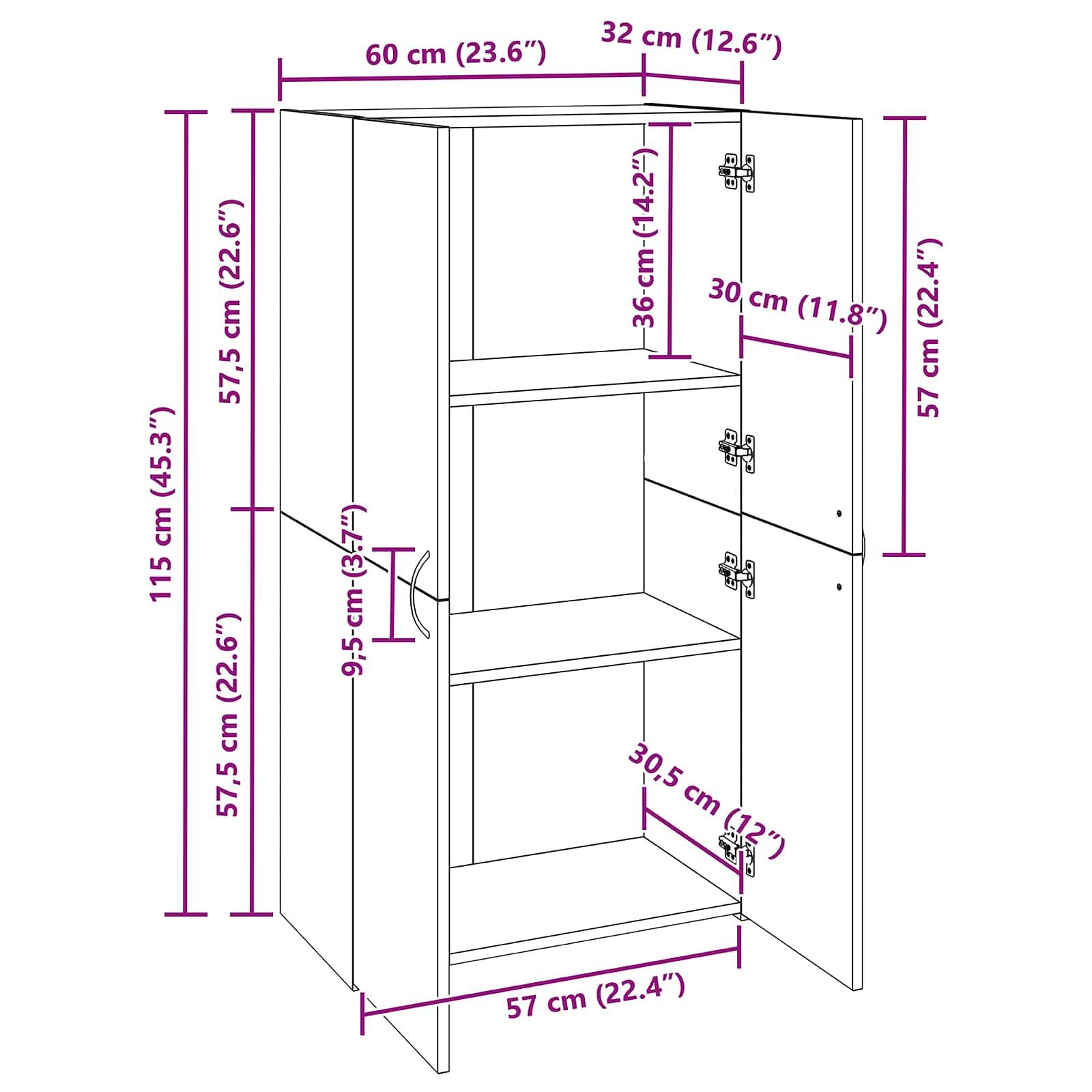 vidaXL Büroschrank Altholz 60 x 32 x 115 cm Holzwerkstoff