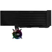 Schwarzer Computer-Flüssigkeitskühler-Radiator mit angebrachtem RGB-Lüfter und Temperaturanzeige '23