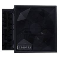 Schwarzes Lian Li Computernetzteil mit modularen Kabelanschlüssen auf der linken Seite.