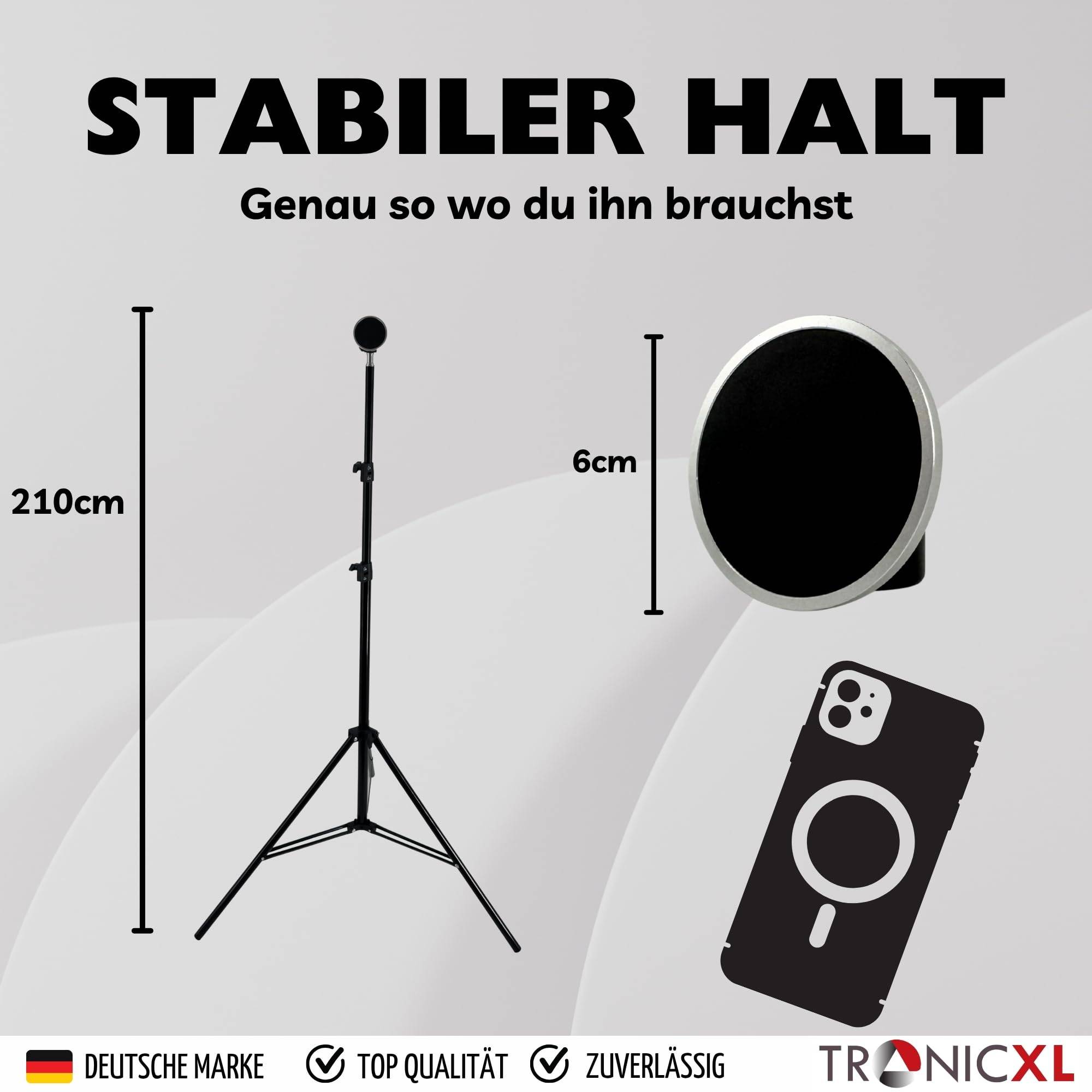 Handy Stativ 210cm groß mit Magnet für Apple Magsafe iPhone Samsung Smartphone Tripod Kamerastativ hoch