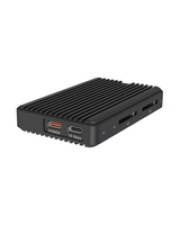 Ein schwarzes, kompaktes externes Festplattenlaufwerk mit geripptem Design, das mehrere Anschlüsse wie USB und Kartenslots aufweist.