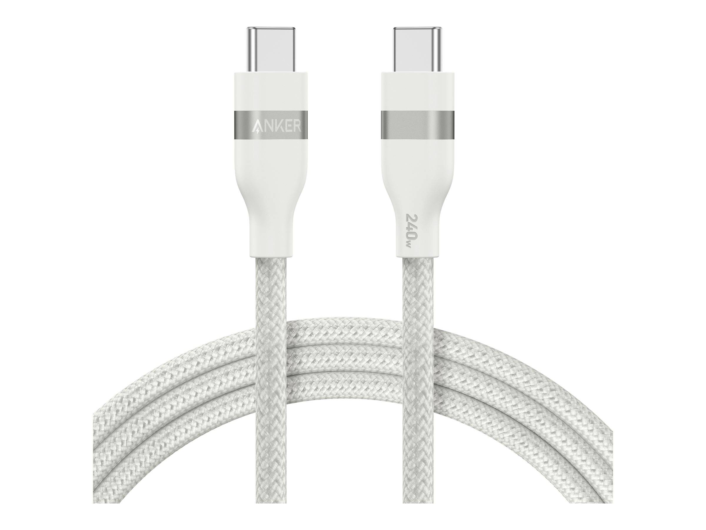 Zwei USB-C-Kabel mit geflochtener Textur, beschriftet mit „Anker