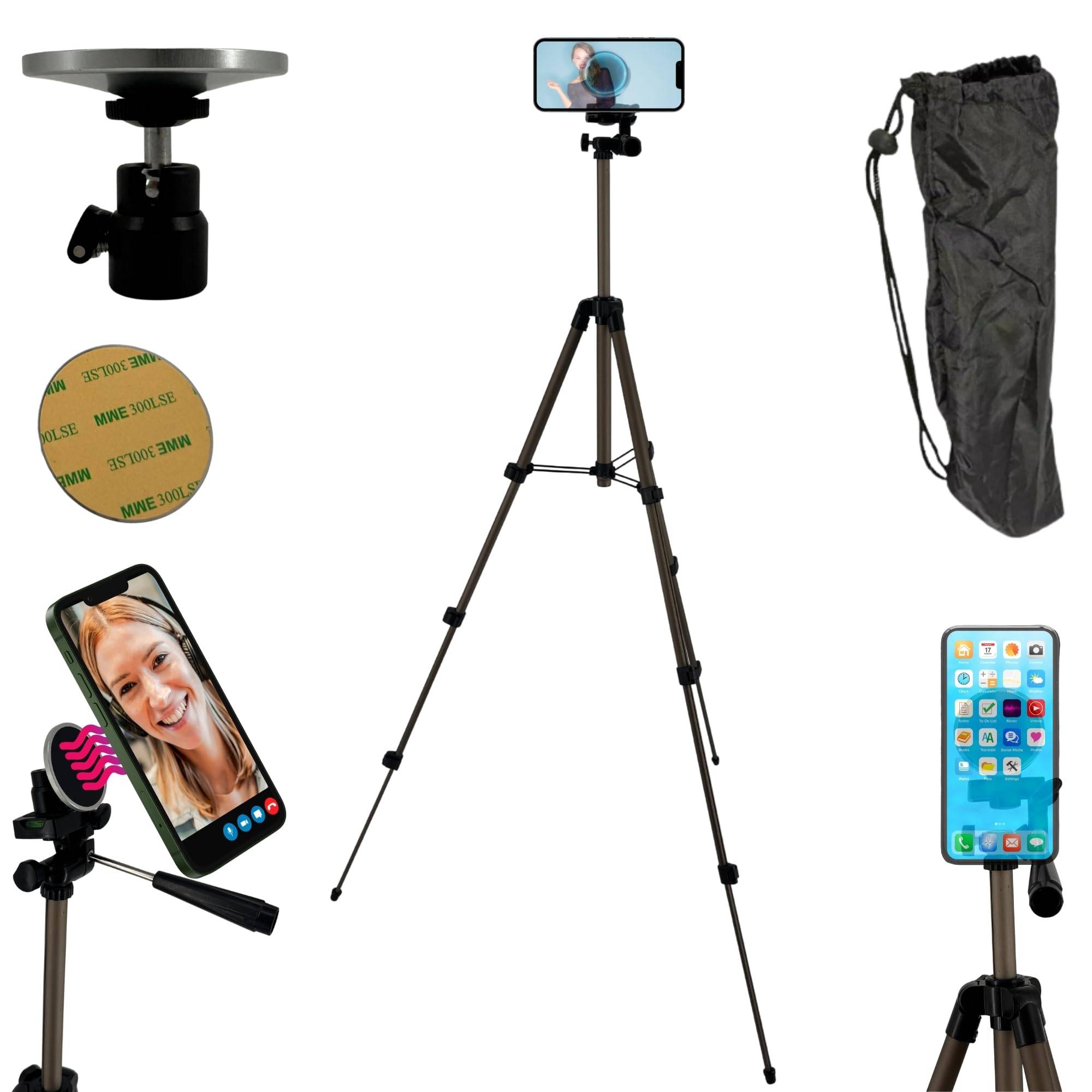 Smartphone Stativ 113cm mit Magnethalterung I Magnetische Handyhalterung für Apple iPhone Magsafe Samsung Xiaomi Google Tripod Halterung