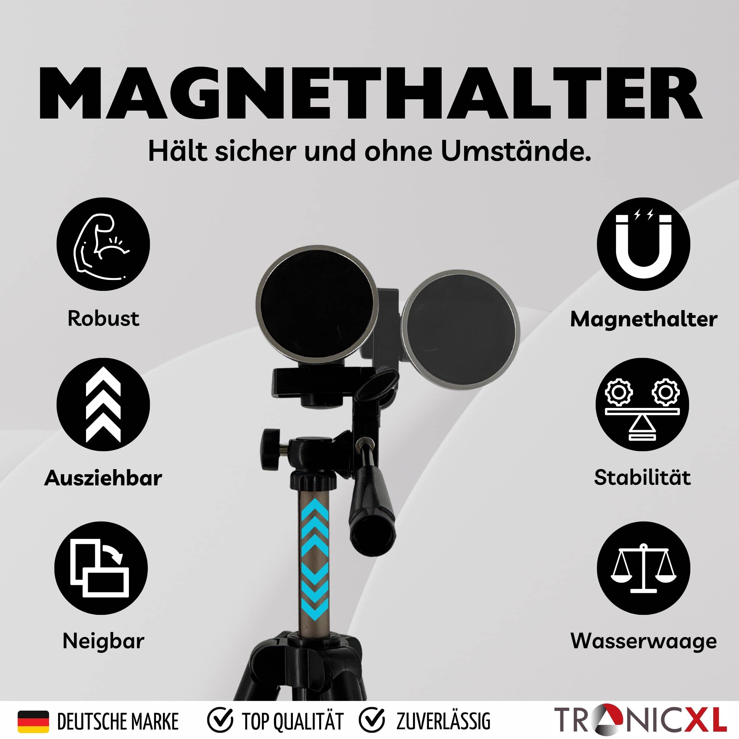Smartphone Stativ 113cm mit Magnethalterung I Magnetische Handyhalterung für Apple iPhone Magsafe Samsung Xiaomi Google Tripod Halterung