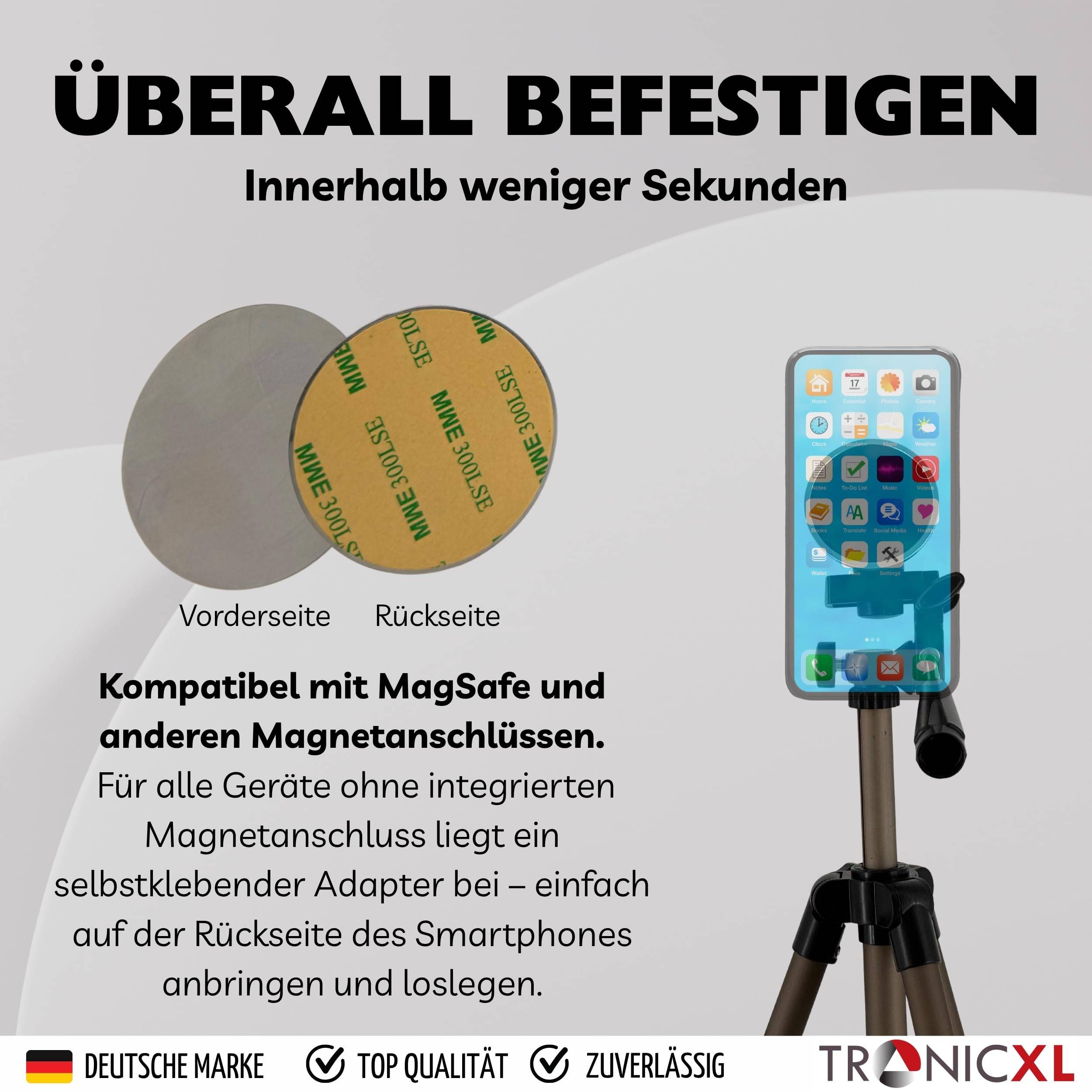 Smartphone Stativ 113cm mit Magnethalterung I Magnetische Handyhalterung für Apple iPhone Magsafe Samsung Xiaomi Google Tripod Halterung